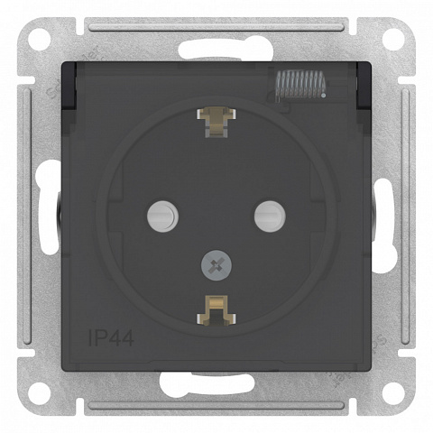 Systeme Electric AtlasDesign Aqua Карбон Розетка с/з со шторками, с крышкой, 16А, IP44, механизм