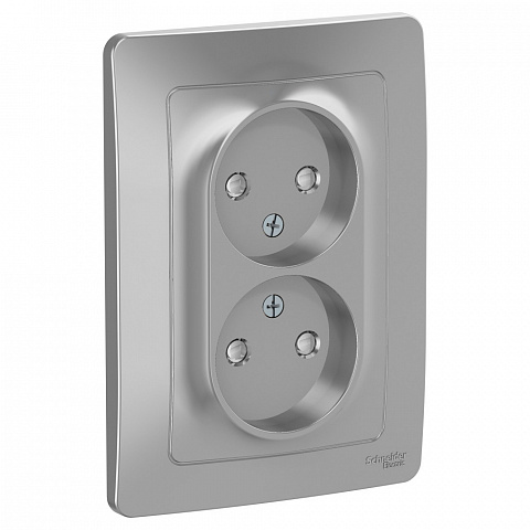 Systeme Electric Blanca внутр Алюминий Розетка 2-ая б/з со шторками, 16А, 250В