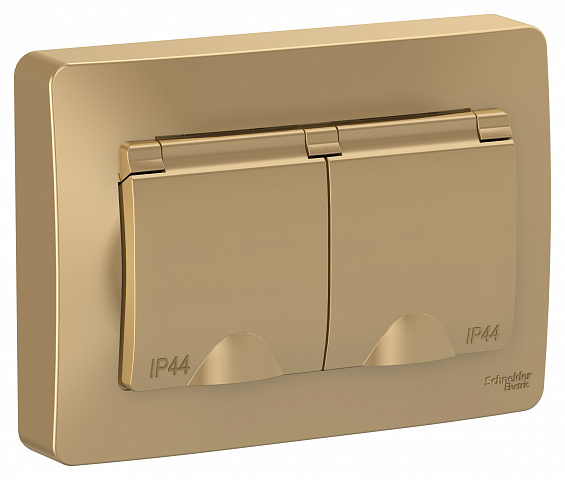 Systeme Electric Blanca внутр Титан Розетка 2-ая с/з IP44 со шторками, 16А, 250В
