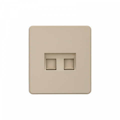 KRANZ ROUND Розетка компьютерная двойная RJ45+RJ45 кат6 с/у шелк, с 1-пост. рамкой