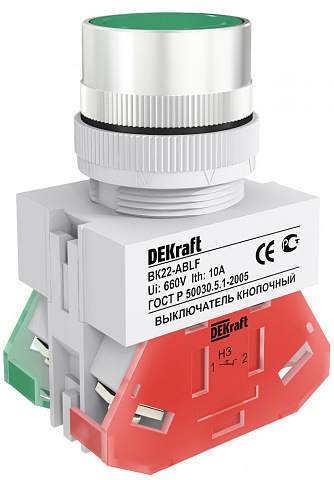 Dekraft Выключатель кноп. ABLF D22 ЗЕЛЕНЫЙ 220В ВK-22