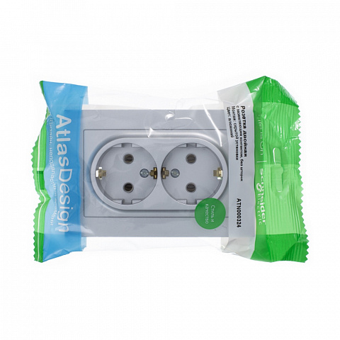 Systeme Electric AtlasDesign Алюминий Розетка с/з двойная, 16А, в сборе