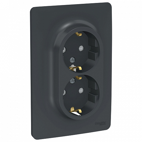 Schneider Electric Unica New Антрацит Розетка двойная, со шторками, с заземлением, винт. зажим.