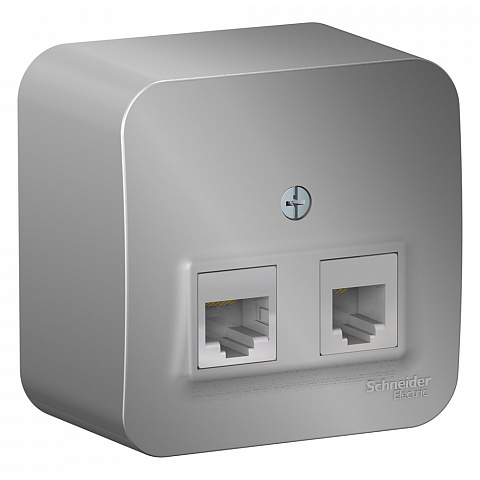 Systeme Electric Blanca наруж Алюминий Розетка 2-ая ТЛФ/КОМП, RJ45+RJ11, кат.5E, изолир. пластина