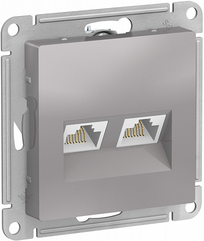 Systeme Electric AtlasDesign Алюминий Розетка двойная компьютерная RJ45+RJ45, кат.5E, механизм