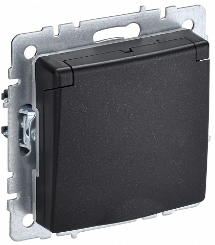 IEK BRITE BASE Черный Розетка 1-м с/з с защ штор и крыш 16А IP20 РСбш10-3-БрЧ