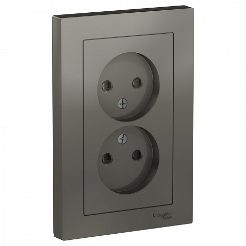 Systeme Electric AtlasDesign Сталь Розетка б/з двойная, со шторками,16А, в сборе