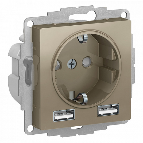 Systeme Electric AtlasDesign Шампань SO + USB Розетка A+A, 5В/2,4А, 2х5В/1,2А, механизм