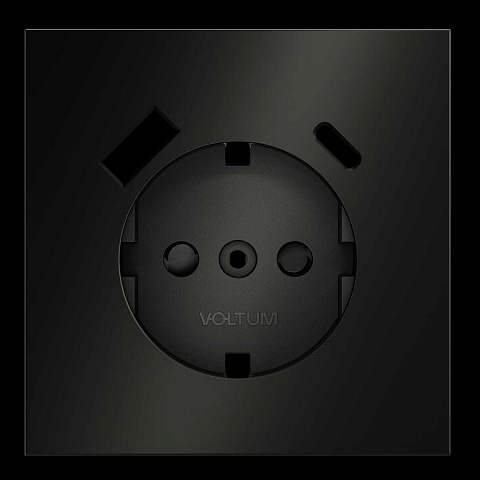 Накладка для розетки с заземлением и защитными шторками, с USB A+C, S70 Metal (антрацит) Voltum VLSM001012