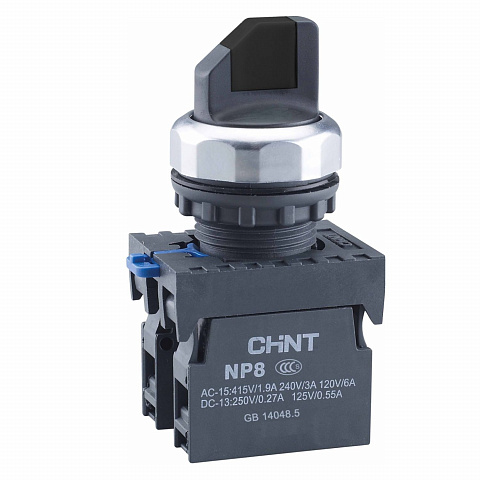 CHINT Переключатель без подсветки NP8-11X/312, 3 положения с фиксацией, чёрная 1НО+1НЗ IP65 (R)