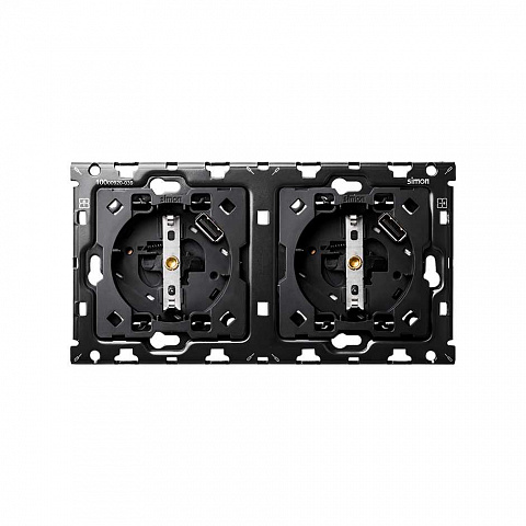 Simon 100 Кит 2 поста механизм 2 розетки Schuko с з/у USB SC 2.1А + суппорт
