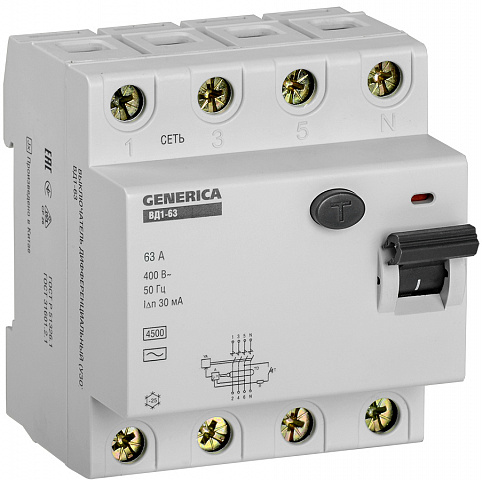 IEK GENERICA УЗО ВД1-63 4Р 63А 30мА