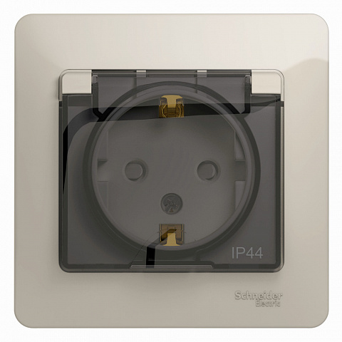 Systeme Electric Glossa Молочный Розетка с/з со шторками с крышкой IP44 (в сборе)