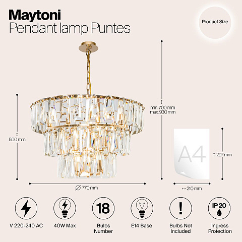 Подвесная люстра Maytoni Puntes MOD043PL-18G