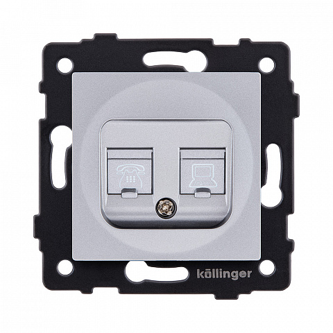 Розетка двойная RJ11 + RJ45 Cat.6, серый Kollinger REA-011GY для Aspekt, Eleganz, Reflex