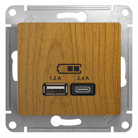 Systeme Electric Glossa Дерево Дуб Розетка USB A+С, 5В/2,4А, 2х5В/1,2А