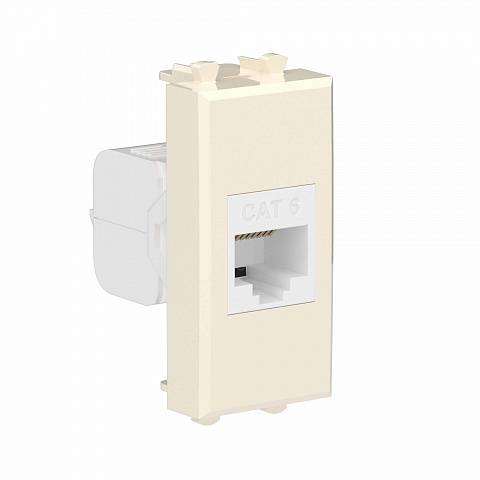 DKC Компьютерная розетка RJ-45 без шторки модульная, кат.6, "Avanti", "Ванильная дымка", 1 модуль