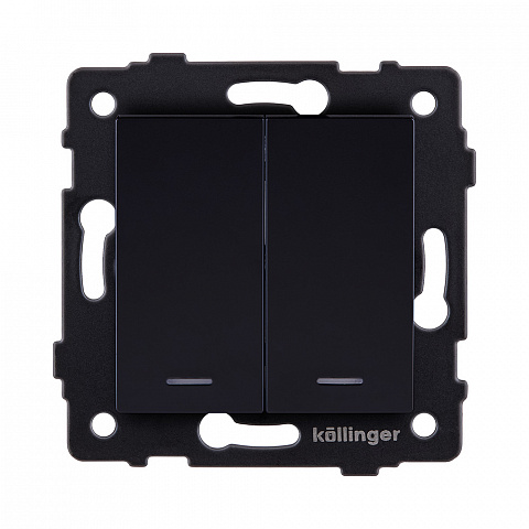 Выключатель 2-клавишный проходной 10А/250В с LED подсветкой, черный Kollinger REA-S-010BK для Aspekt, Eleganz, Reflex