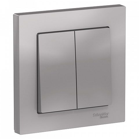 Systeme Electric AtlasDesign Алюминий Выключатель 2-клавишный сх.5, 10АХ, в сборе
