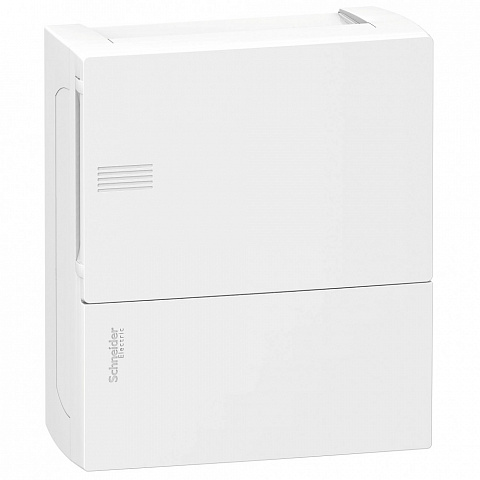 Schneider Electric RESI9 MP (Mini Pragma) Бокс навесной с белой дверью 1 ряд/8 модулей, IP40, IK07, 63А, 2 клеммы, Италия