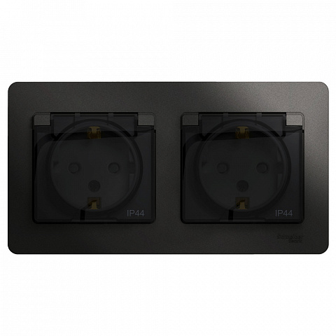Systeme Electric Glossa Антрацит Розетка 2-ая с/з, со шторками, в сборе, IP44