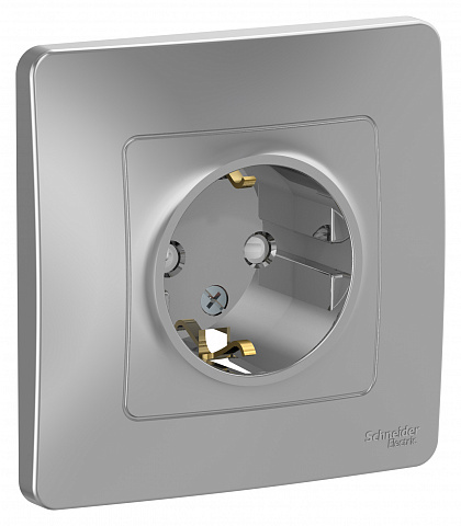Systeme Electric Blanca внутр Алюминий Розетка с/з со шторками, 16А, 250В