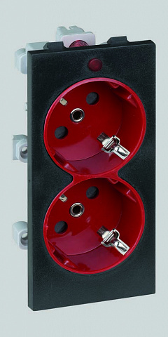 Simon Connect Графит/Красная Розетка двойная, 2к+з Schuko, 16А, 250В, Cima-модуль 52x108 мм