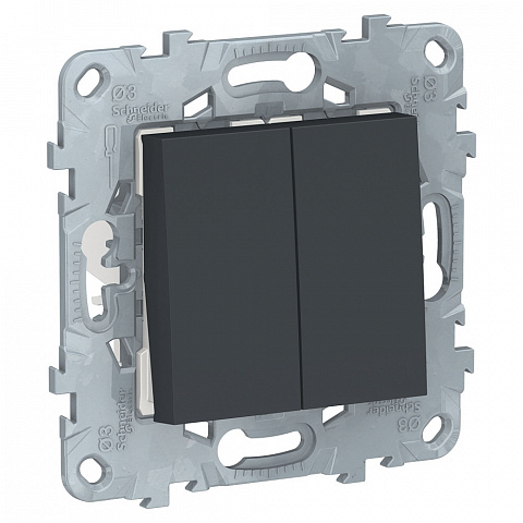 Schneider Electric Unica New Антрацит Переключатель 2-клав, перекрестный, 2 x сх. 7, 10 AX, 250В