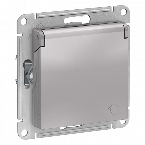 Systeme Electric AtlasDesign Алюминий Розетка с/з, со шторками, с крышкой, 16А, в сборе
