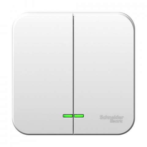 Systeme Electric Blanca наруж Бел Выключатель 2-клавишный с подсветкой 6А, 250B, изолир. пластина
