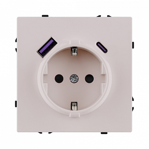 Розетка штепсельная SCHUKO 16A/250 В с USB A+C 20W, кашемир матовый Kollinger Eclipse EC-016CM