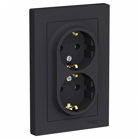 Systeme Electric AtlasDesign Карбон Розетка с/з двойная, 16А, в сборе