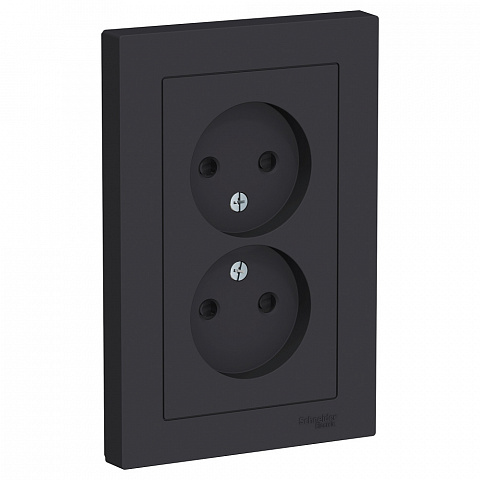 Systeme Electric AtlasDesign Карбон Розетка б/з двойная, со шторками,16А, в сборе