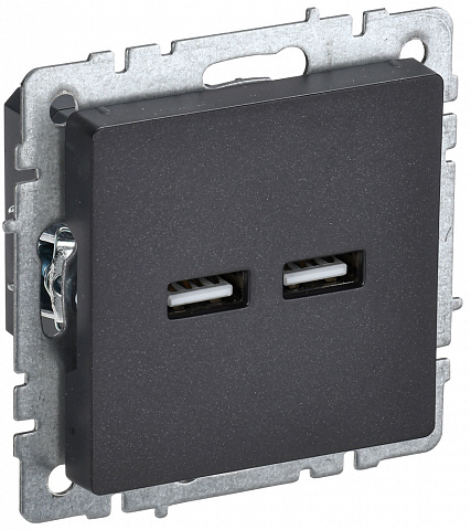 IEK BRITE BASE Черный Розетка USB A+A 3,1А РЮ10-1-БрЧ