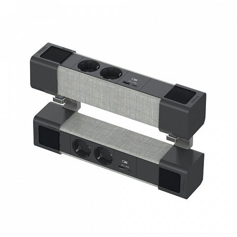 Schneider Electric Unica System+ Блок двойной на струбцинах 2х(2хРоз.+2USB A/C) АНТР/СЕРАЯ ТКАНЬ