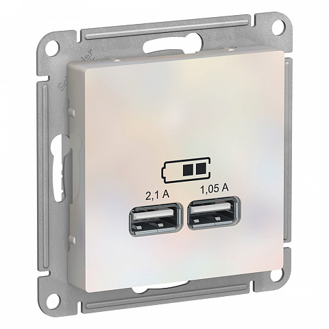Systeme Electric AtlasDesign Жемчуг USB, 5В, 1 порт x 2,1 А, 2 порта х 1,05 А, механизм