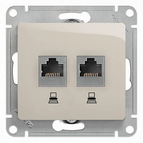 Systeme Electric Glossa Молочная Розетка 2-ая компьютерная RJ45+RJ45, кат.5E