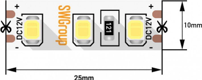 Светодиодная лента SWG 12W/m 120LED/m 2835SMD теплый белый 5M 001576