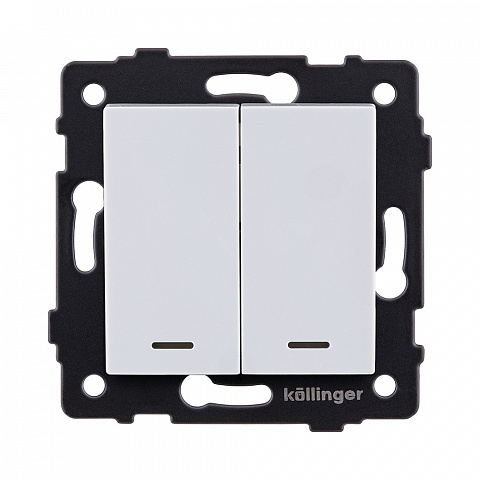Выключатель 2-клавишный 10А/250В с LED подсветкой, белый Kollinger REA-S-008WH для Aspekt, Eleganz, Reflex