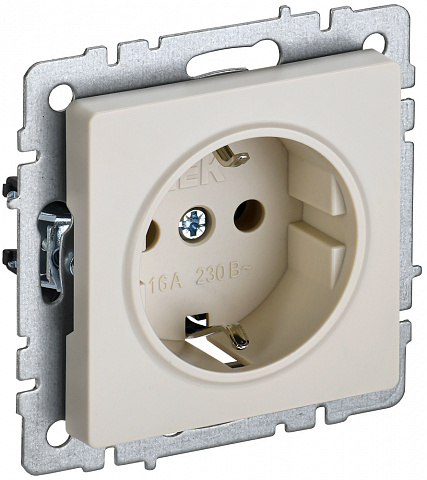 IEK BRITE BASE Бежевый Розетка 1-м с/з с защ штор 16А РС14-1-0-БрКр