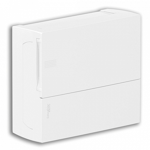 Schneider Electric RESI9 MP (Mini Pragma) Бокс навесной с белой дверью 1 ряд/12 модулей, IP40, IK07, 63А, 2 клеммы, Италия