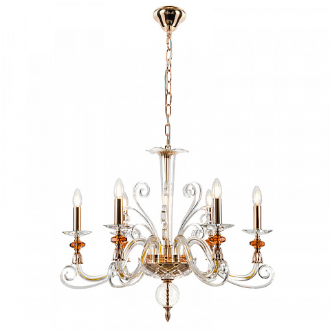 Подвесная люстра Crystal Lux CATARINA SP6 V2 GOLD/TRANSPARENT-COGNAC