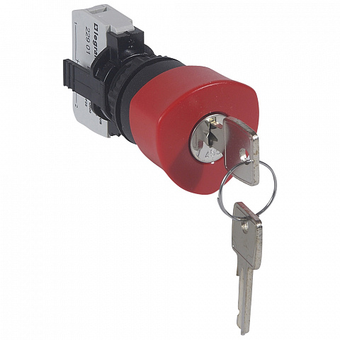 Legrand Osmoz Кнопка с грибовидным толкателем ∅ 40 в сборе с ключом № 455 авар. отключение Н.З. красный