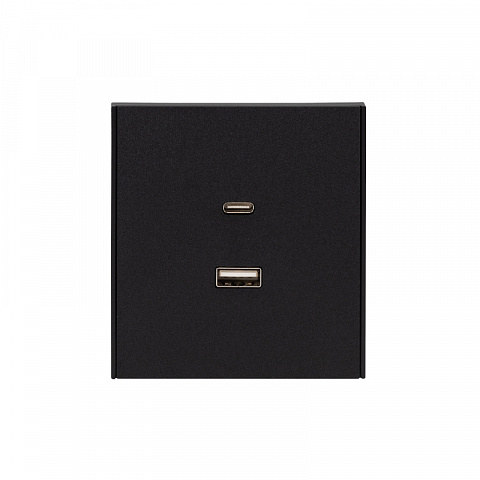 KRANZ STRONG Розетка  USB-A+Type-C 3А с функцией быстрой зарядки антрацит , с 1-пост. рамкой