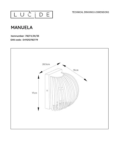 Настенный светильник Lucide Manuela 78274/01/33
