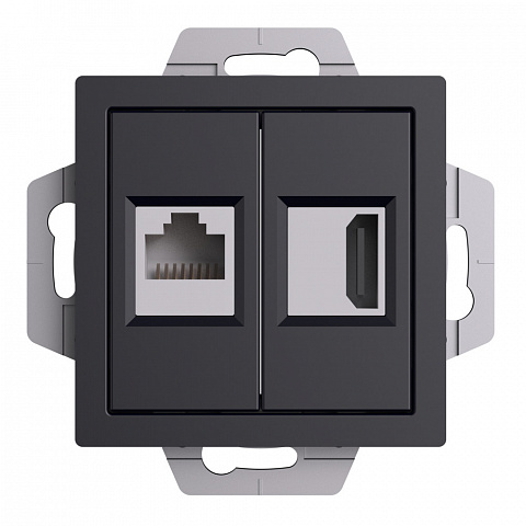 Systeme Electric AtlasDesign Карбон Розетка двойная HDMI+RJ45, кат.5Е, механизм