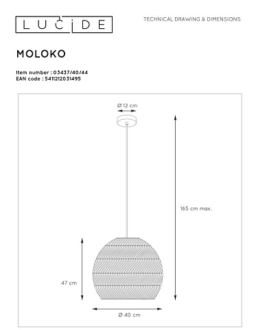Подвесной светильник Lucide Moloko 03437/40/44