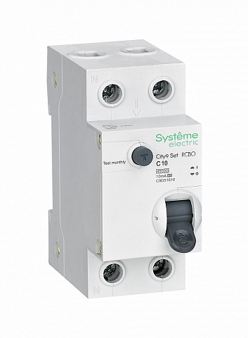 Systeme Electric City9 Set Авт. выкл. диф. тока (АВДТ) 1P+N С 10А 4.5kA 10мА Тип-A 230В