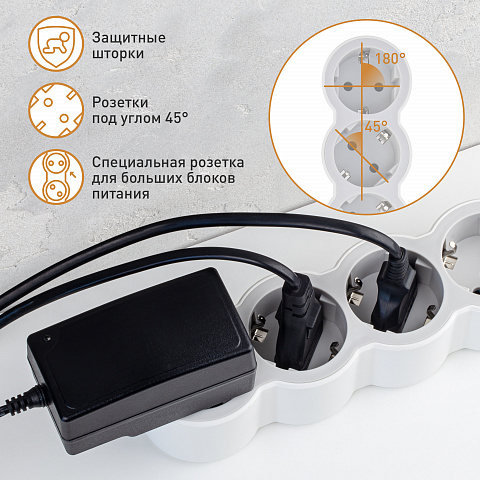 Legrand Revolution Стандарт Бело-серый Удлинитель 4x2К+З, кабель 1,5м