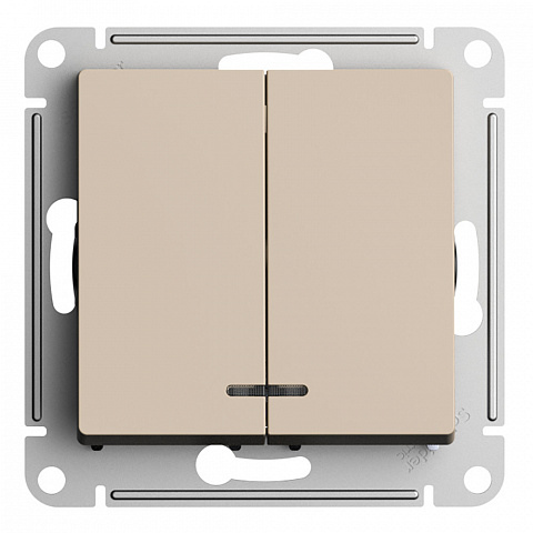 Systeme Electric AtlasDesign Песочный Выключатель 2-клавишный с подсветкой, сх.5а, 10АХ, мех.